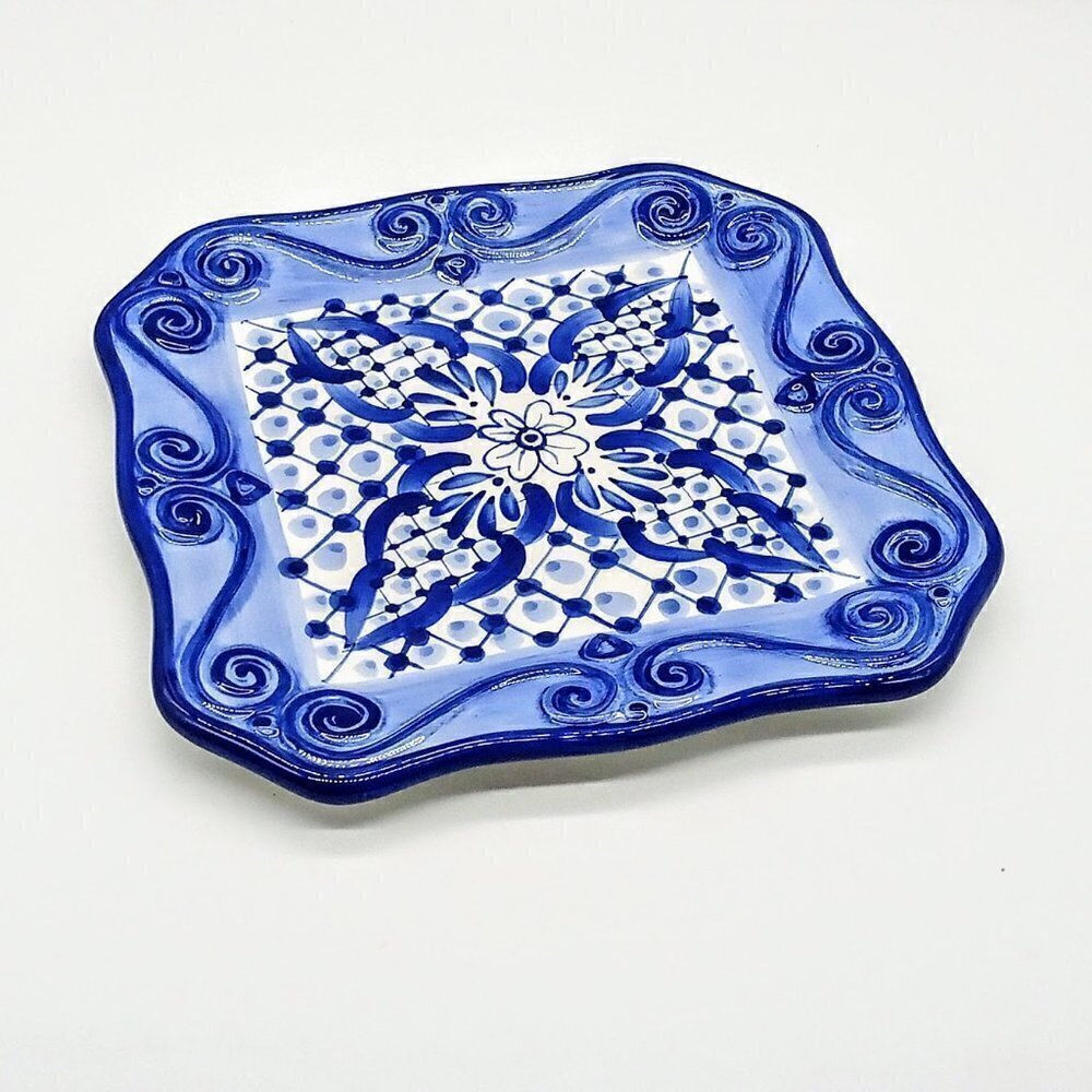 Tabletops Unlimited Hand-Painted Lisbon Blue White Ceramic Plate